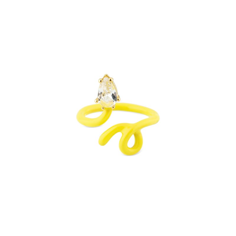 Aqua Желтое кольцо каллиграфия с кристаллом