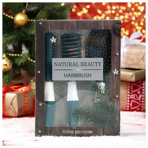 Подарочный набор 'Новогодний', 3 предмета: массажные расчёски, брашинг, цвет зелёный