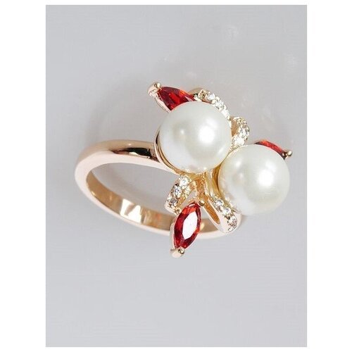 Кольцо помолвочное Lotus Jewelry, гранат, жемчуг Swarovski синтетический, размер 20, белый