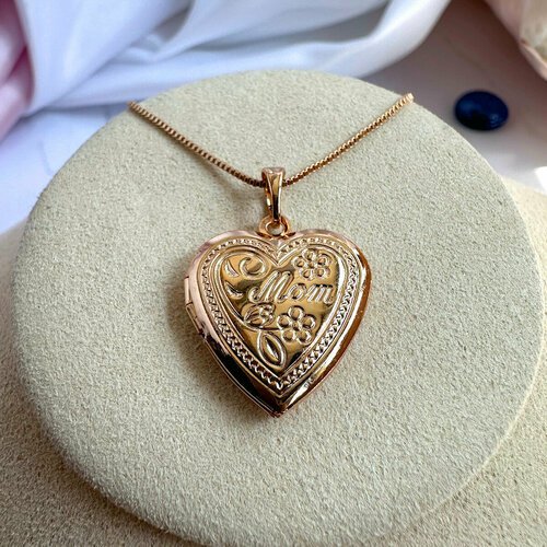 Колье XUPING JEWELRY Кулон-медальон 'Mom' для фото в форме сердца с цепочкой, длина 60 см, золотой