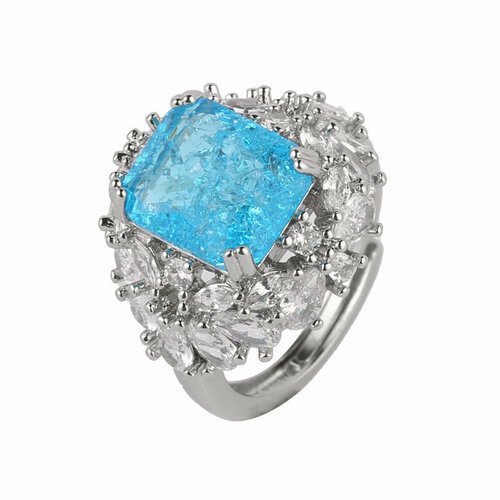 Кольцо WASABI jewell, кристалл, безразмерное, голубой, серебряный