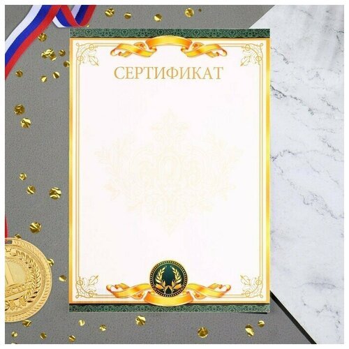 Сертификат, зеленая рамка, золотое оформление, А4, 20 шт.