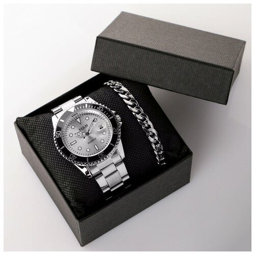 Подарочный набор 2 в 1 'Этелберт': наручные часы и браслет, d:4 см