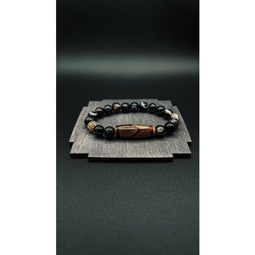 Браслет RUKAMI Браслет Агат Глазковый натуральный 8 мм с Дзи Черепаха, размер 20 см, черный