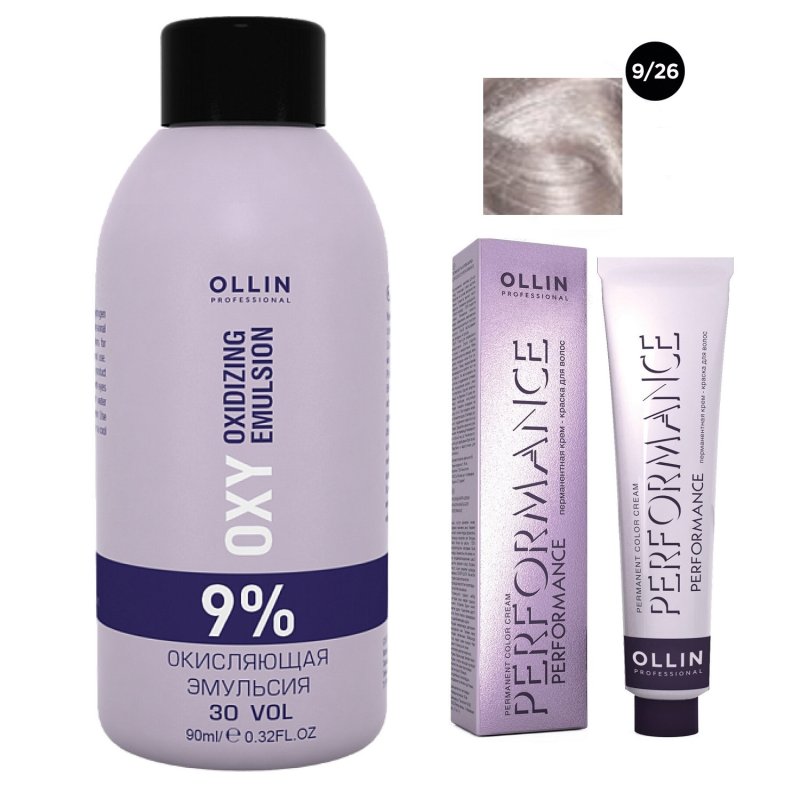 Ollin Professional Набор 'Перманентная крем-краска для волос Ollin Performance оттенок 9/26 блондин розовый 60 мл + Окисляющая эмульсия Oxy 9% 90 мл' (Ollin Professional, Performance)