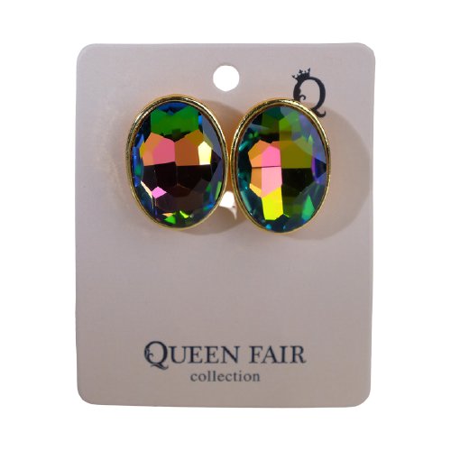 Серьги клипсы Queen Fair, бижутерный сплав, стекло, золотой, зеленый