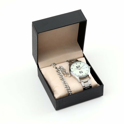Мужской подарочный набор 2 в 1: наручные часы, браслет 10068391