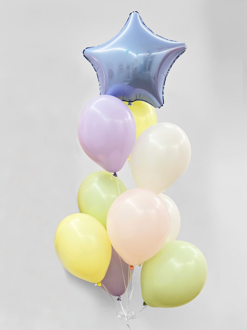 Фонтан из шаров «Пастель» - 10 шаров + шар Bubbles (сфера) - серебряные конфетти