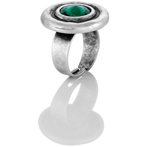 Кольцо L'attrice di base, кристалл, размер 19, зеленый, серебряный