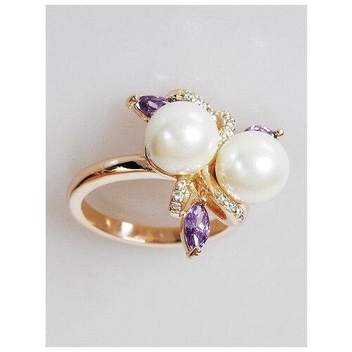 Кольцо помолвочное Lotus Jewelry, жемчуг Swarovski синтетический, размер 20, фиолетовый