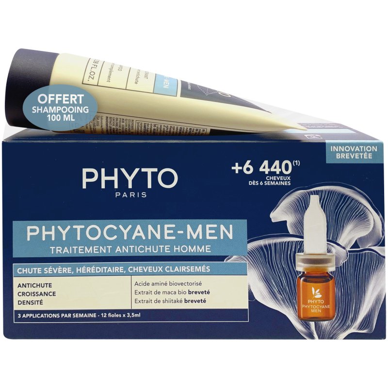 Phyto Набор для мужчин: сыворотка от выпадения волос 12х3,5 мл + шампунь 100 мл (Phyto, Phytocyane)