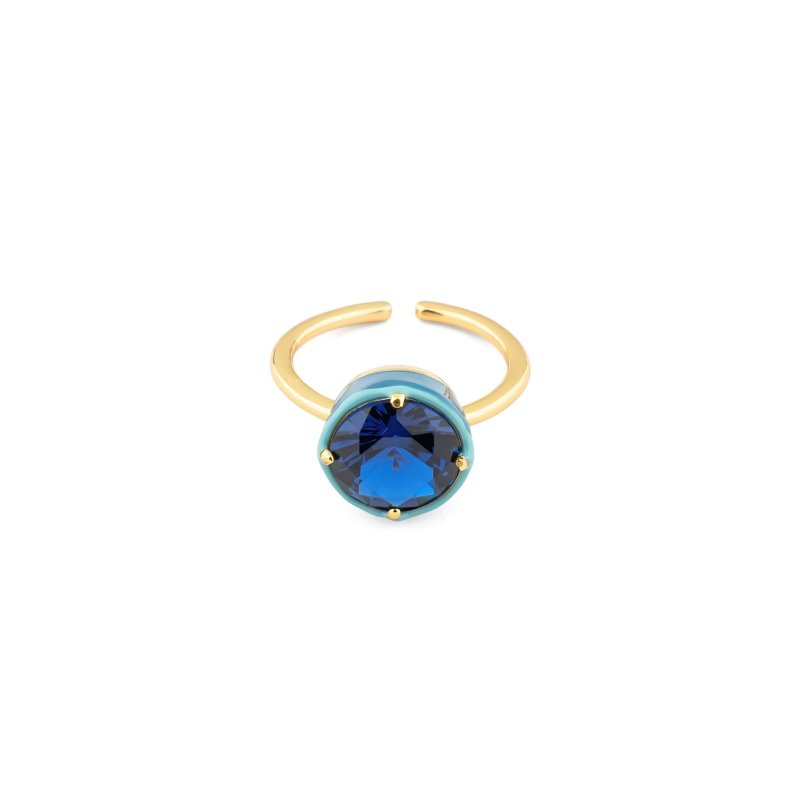 Herald Percy Золотистое кольцо с синим кристаллом-кругом