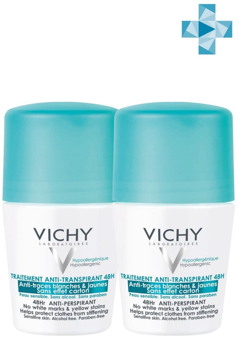 Vichy Комплект Дезодорант-антиперспирант 48ч шариковый против белых и желтых пятен 2 шт х 50 мл (Vichy, Deodorant)