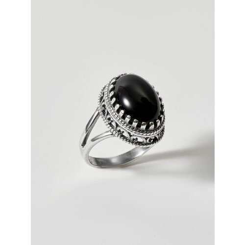 Кольцо Shine & Beauty, агат, размер 19.5, черный, серебряный