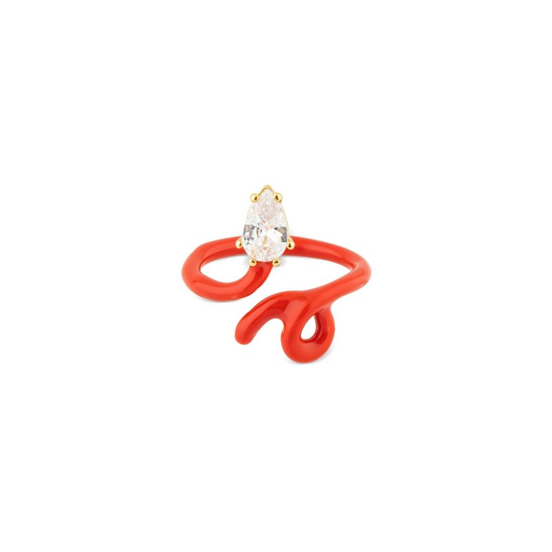 Aqua Красное кольцо калиграфия с кристаллом
