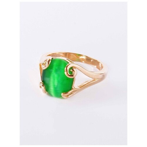 Кольцо помолвочное Lotus Jewelry, кошачий глаз, размер 18, зеленый
