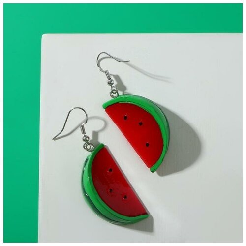 Серьги пластик 'Вкусности' дольки арбуза, цвет красно-зелёный