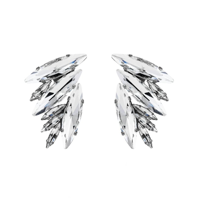 Ellen Conde Серебристые массивные серьги в форме крыльев с крупными удлигненными кристалами