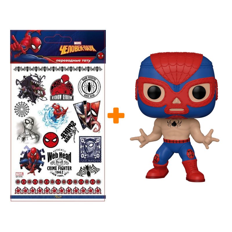 Набор фигурка Marvel Lucha Libre Edition El Aracno Spider-Man + набор татуировок переводных