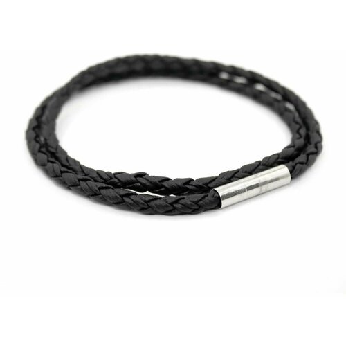 Плетеный браслет Handinsilver ( Посеребриручку ) Браслет плетеный кожаный с магнитной застежкой, 1 шт., размер 17 см, серебристый, черный