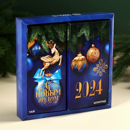 Новый год! Подарочный набор «Магия Нового года»: чай чёрный с чабрецом 50 г, молочный шоколад 70 г.