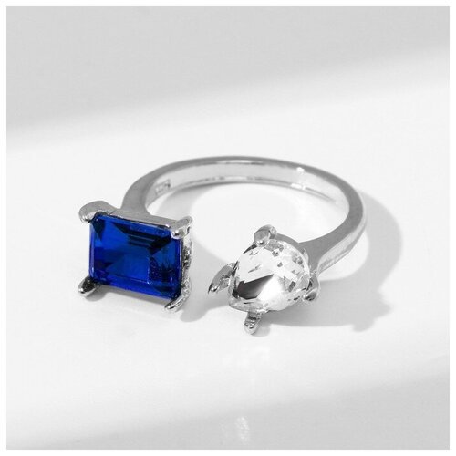 Кольцо Queen Fair, стекло, безразмерное, серебряный, синий
