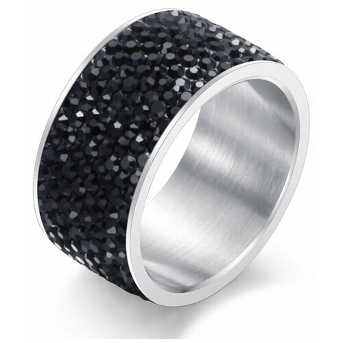 Кольцо помолвочное TASYAS, кристалл, размер 16.5, серебряный, черный
