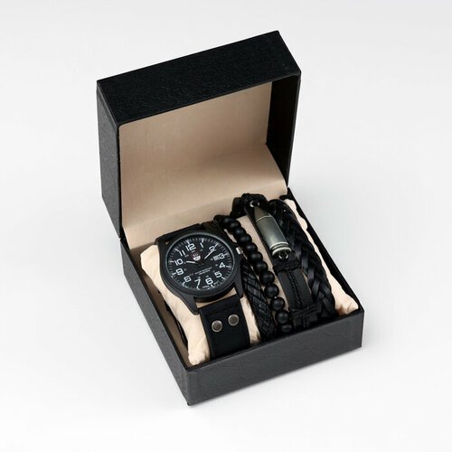 Мужской подарочный набор 'Пуля' 2 в 1: наручные часы, браслет 10068409