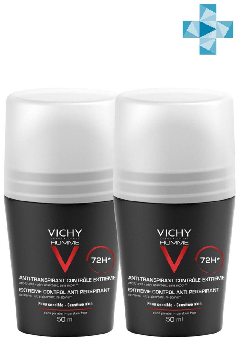 Vichy Комплект Дезодорант - шарик, 72 часа против избыточного потоотделения 2 шт х 50 мл (Vichy, Vichy Homme)