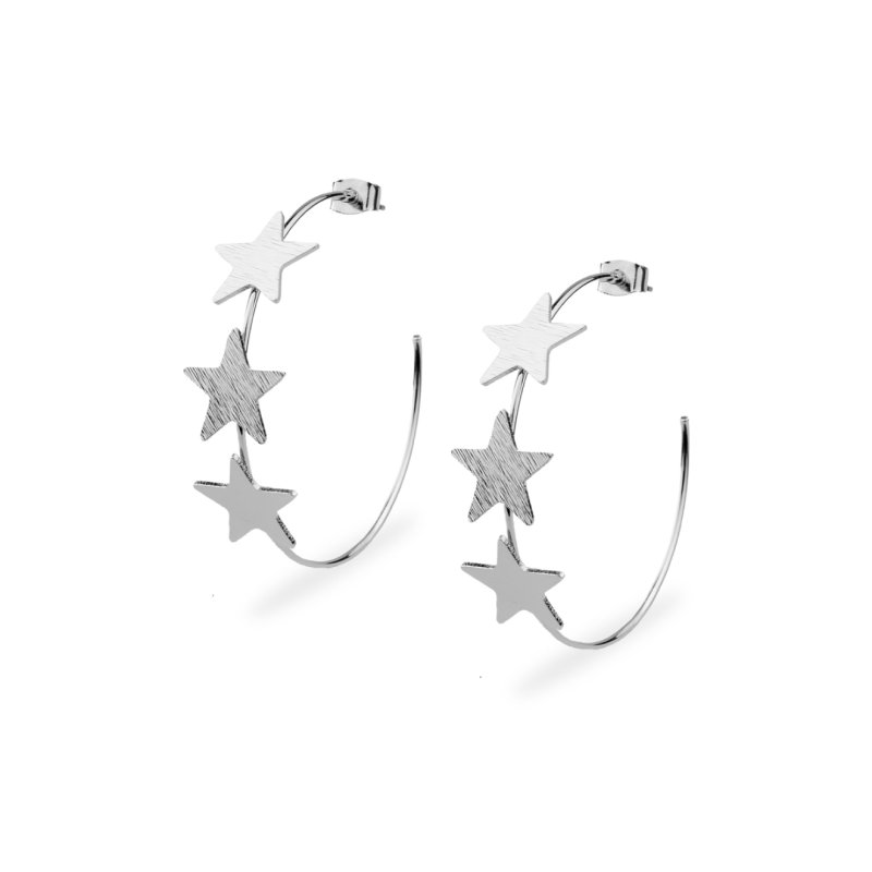 Aqua Серебристые серьги-кольца со звездами