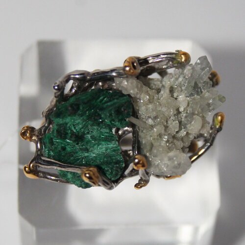 Кольцо True Stones, малахит, кварц, размер 19, зеленый, белый